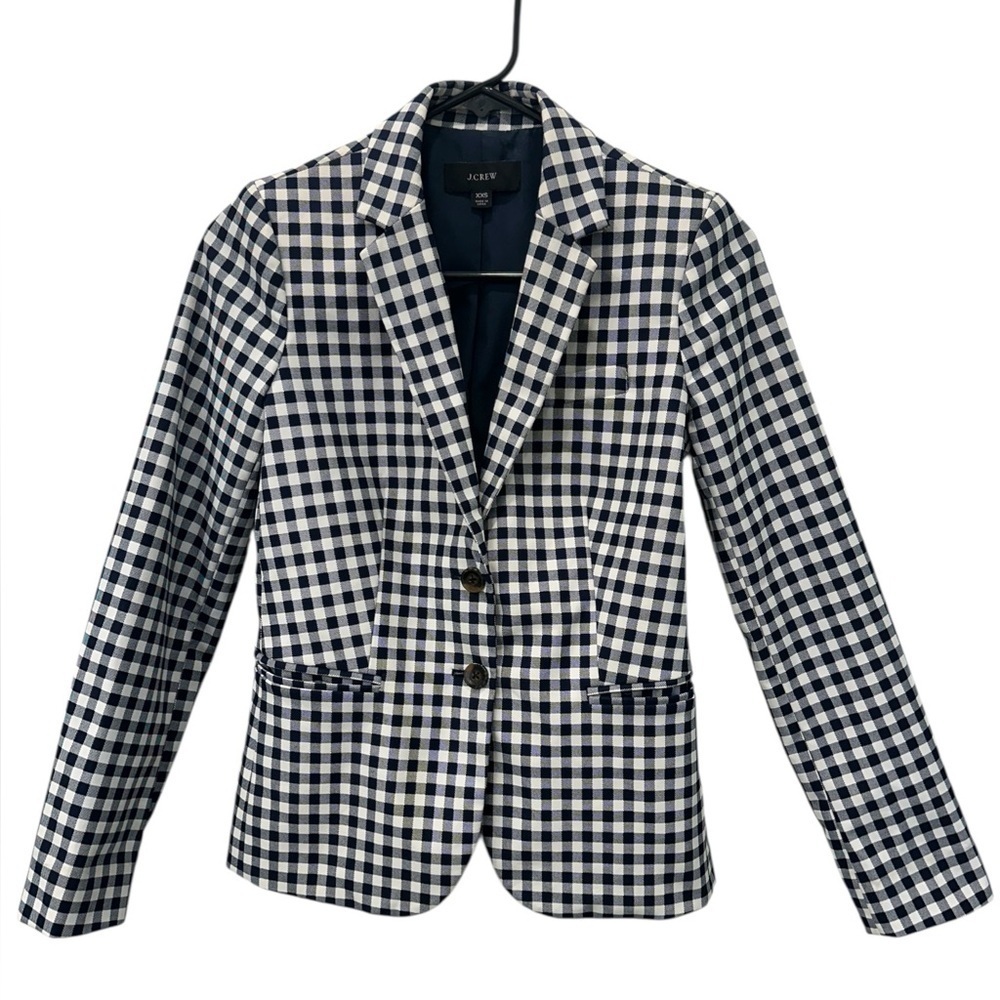 J.Crew Parke/Holland Navy Blue Gingham Check Blazer XXS
